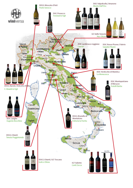 Carte des vins d'Italie